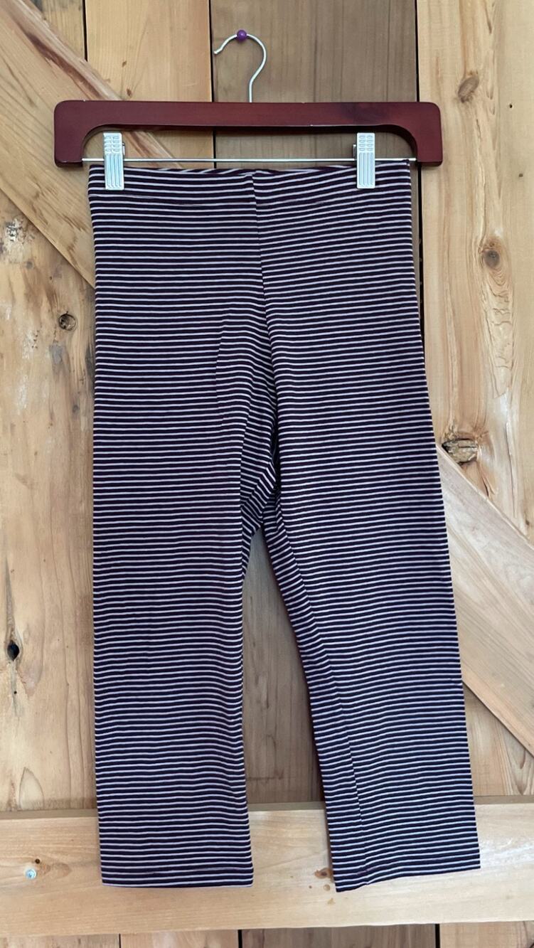 Maggie's Organics Cotton Legging Extra Soft Mid Calf Brown and Pink stripe SZ S*